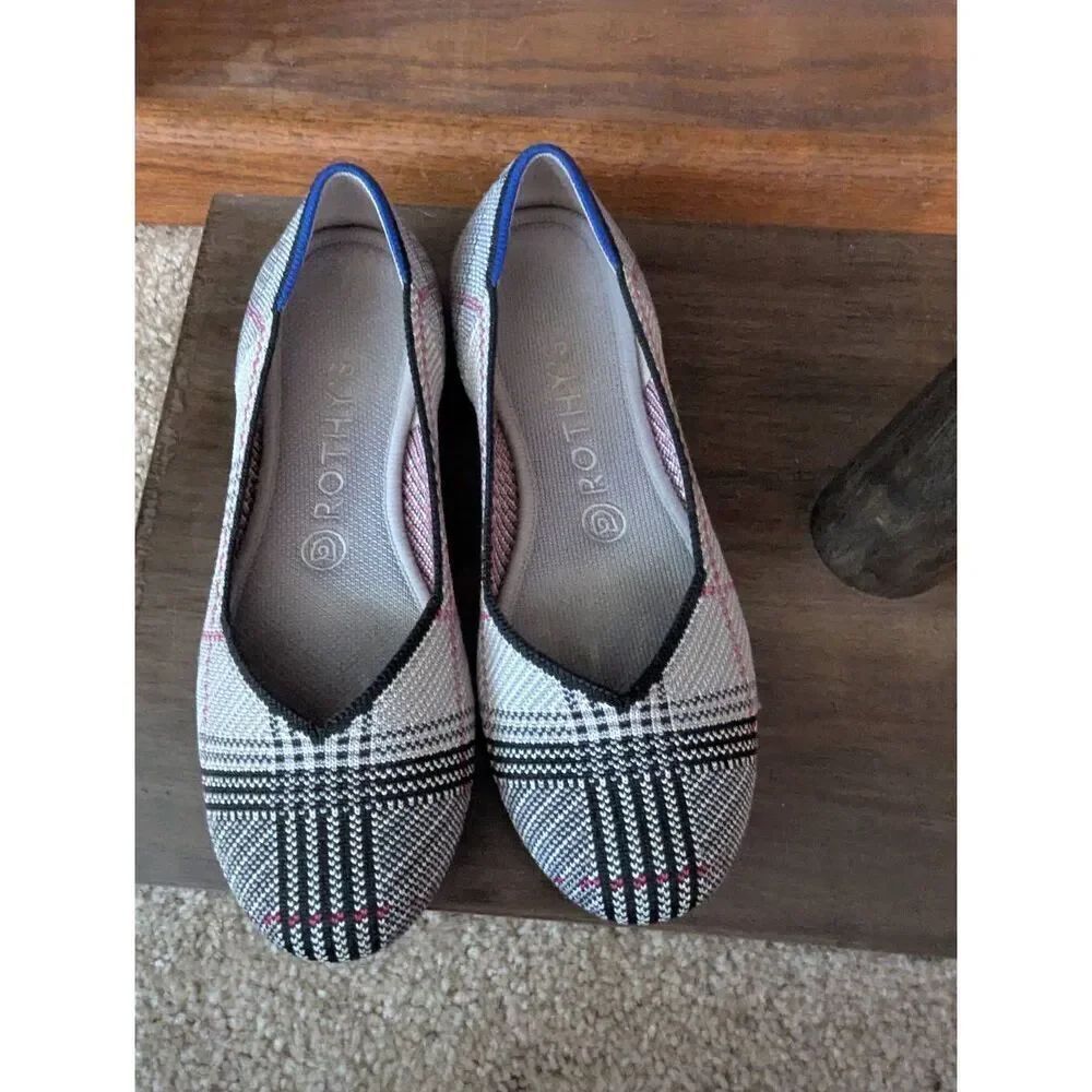 Rothy's Shoes Retired The Flat Grey Glen Plaid 8 Comfort Casual Business